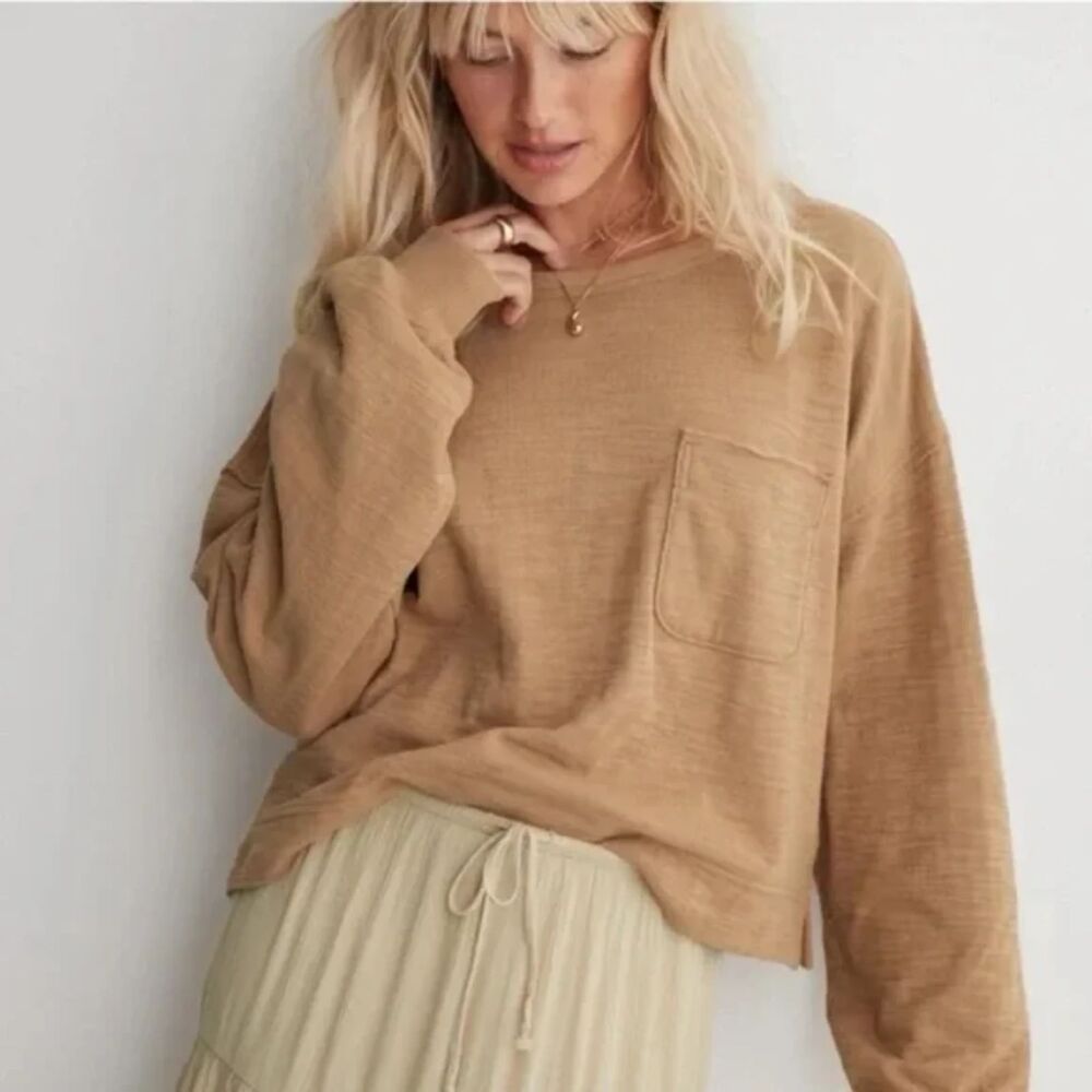 Aerie Endless Summer Crew Sweatshirt, Toasty, Size S
